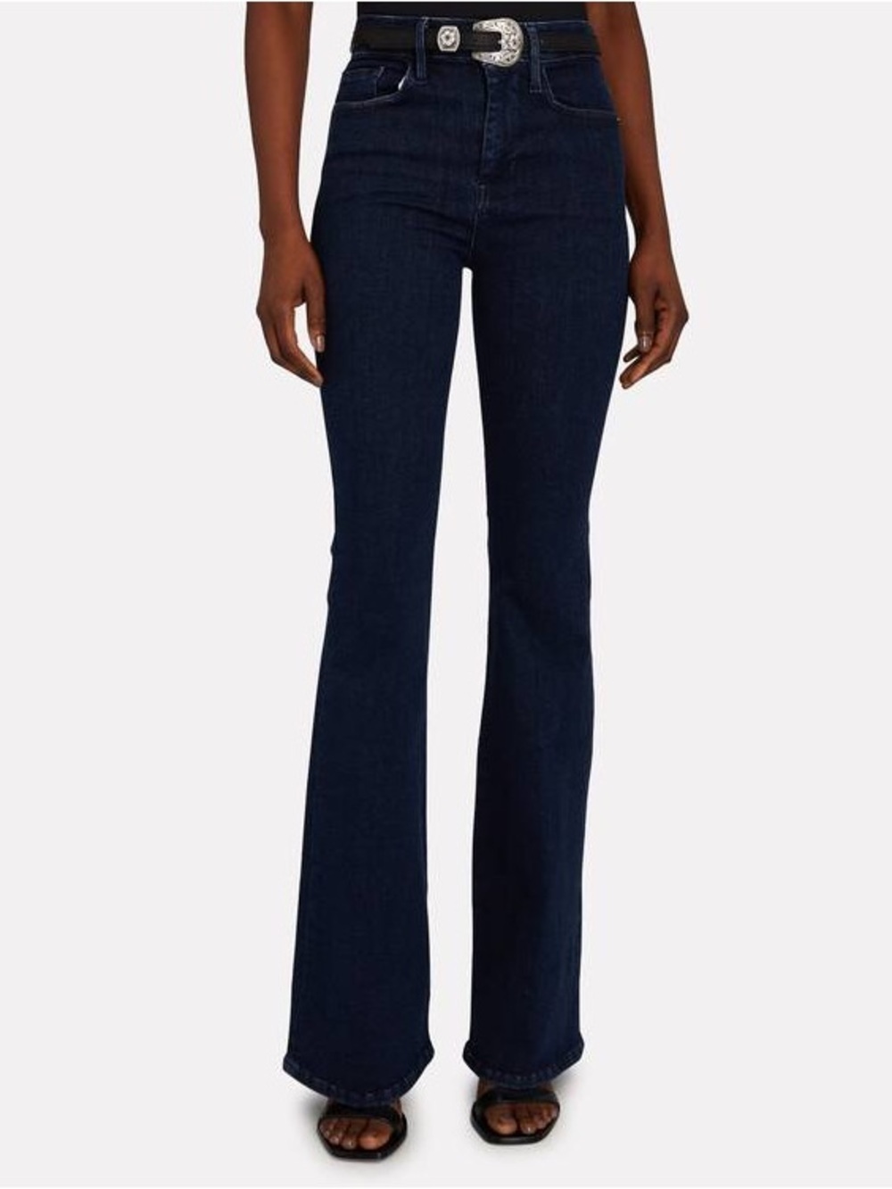 Frame Denim Le One Flare Dark Indigo High-Rise Flare Jeans